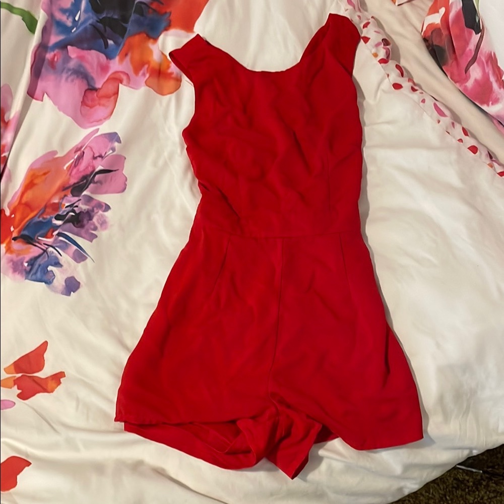 Red Crisscrossed Back Romper with side zipper